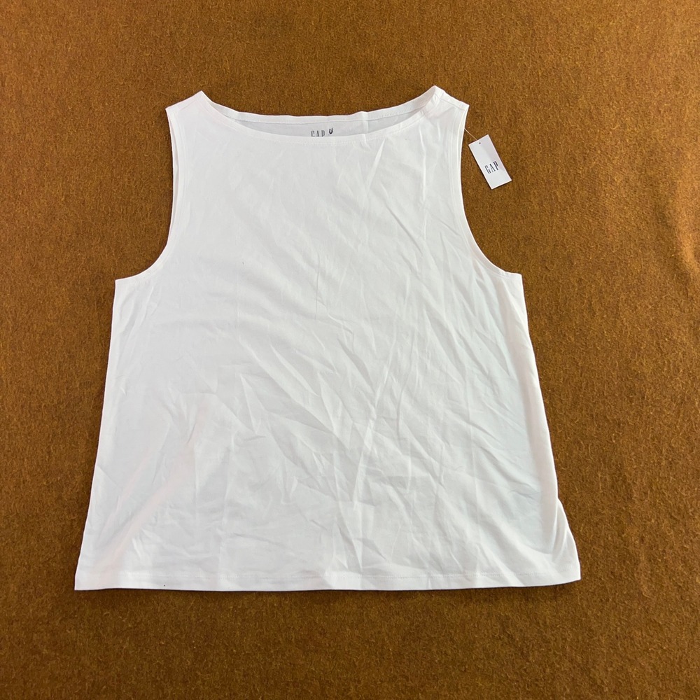 Gap Womens XL White Boat Neck Sleeveless Cotton Blend Tank Top NWT
